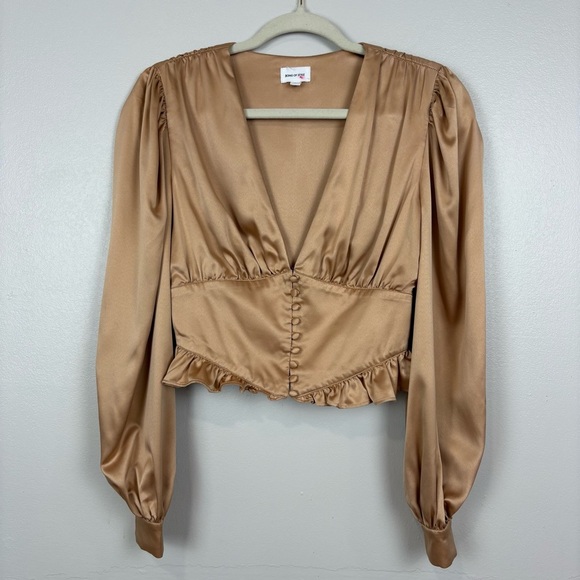 Song of Style Marla Champagne Gold Blouse Corset Waist Crop Size S Satin Ruffle - Picture 13 of 16